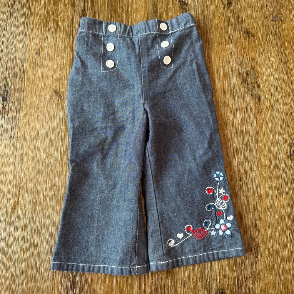 4/20$ Baby Embroidered Pull On Thin Denim Jeans size 12 months